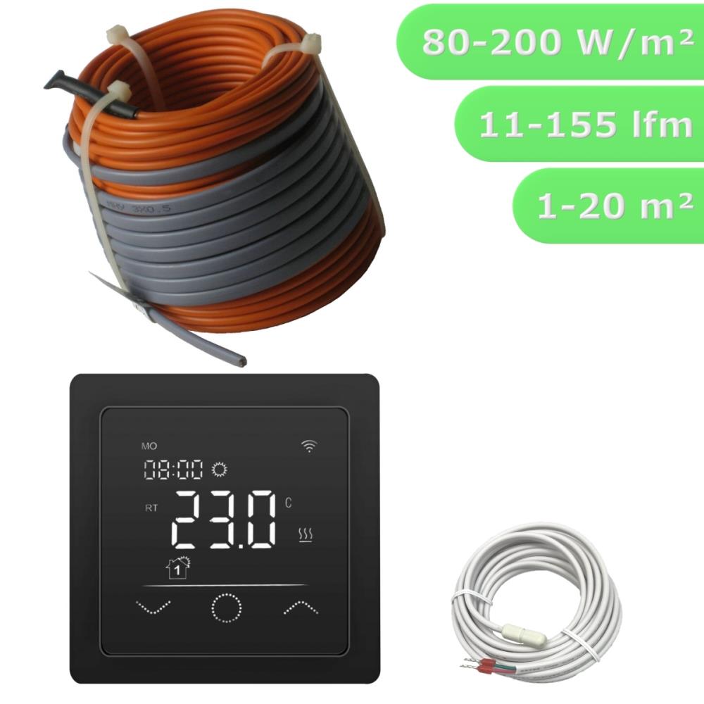 HWT Heizdraht Elektrisch Set Profi 12 W/m & Touch schwarz