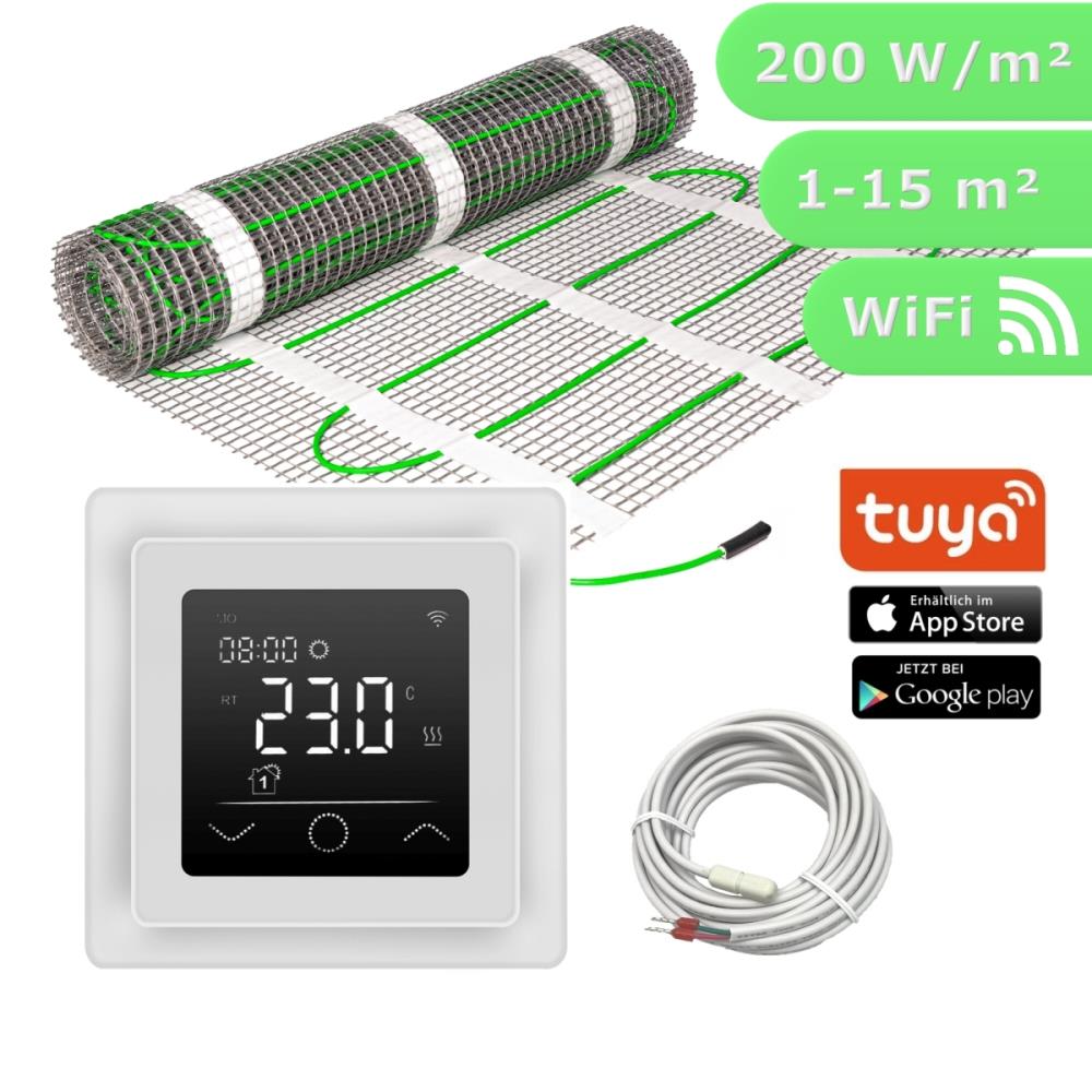 HWT Fußbodenheizung Set Power TWIN 200W/m² & WiFi Touch weiß