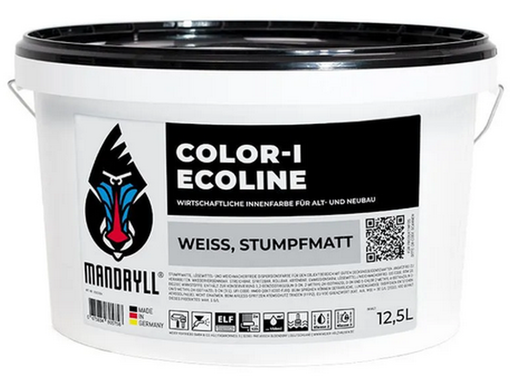 32 x Mandryll COLOR-I Ecoline Innenfarbe Wandfarbe Dispersion weiß 12,5 Liter