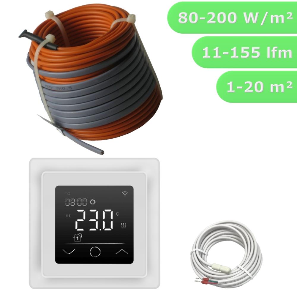 HWT Heizdraht Elektrisch Set Profi 12 W/m & Touch weiß