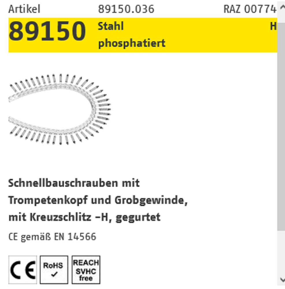 Reyher Schnellbauschraube Gurt phos. GG PH 3,9x35 mm 1000 ST