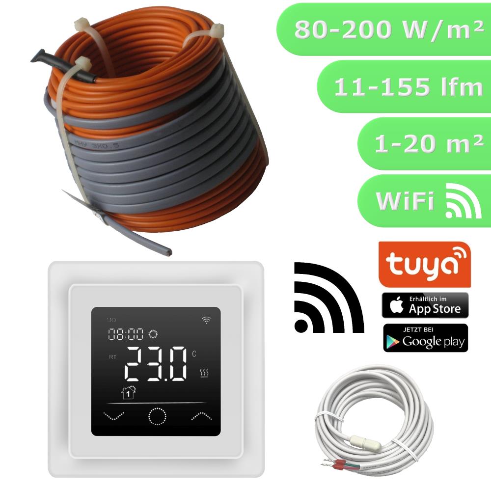 HWT Heizdraht Elektrisch Set Profi 12W/m & WiFi Touch weiß