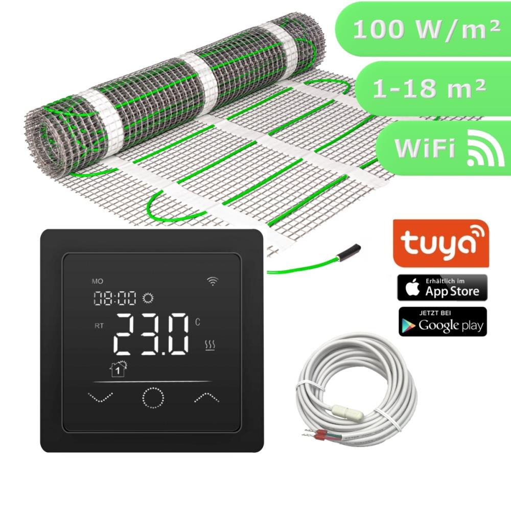 HWT Fußbodenheizung Set Basic TWIN 100 W/m² & WiFi Touch sw