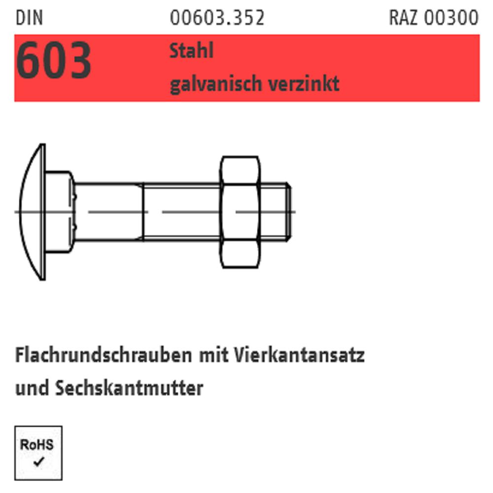 Reyher Flachrundschraube mit Mutter galv. vz 10x100mm 25 ST