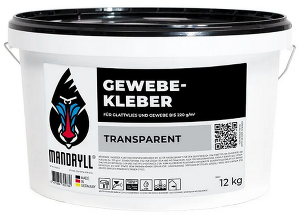 Mandryll Gewebekleber Kunstharz-Dispersionskleber Vlieskleber Transparent 12 kg