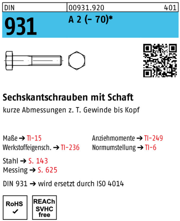 Reyher Sechskantschraube Edelstahl A2 M8x40 mm 50 ST