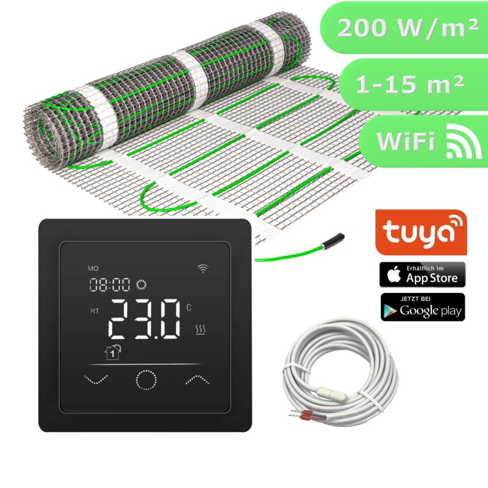 HWT Fußbodenheizung Set Power TWIN 200 W/m² & WiFi Touch sw