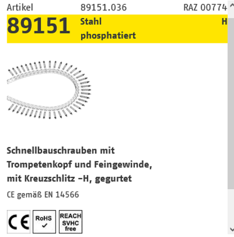 Reyher Schnellbauschraube Gurt phos. FG PH 3,9x30 mm 1000 ST